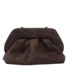 Themoirè Suede Pleated Shoulder Bag With Detachable Strap In Brown