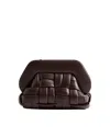 Themoirè Tia Clutch Bag In Plum With Woven Motif And Shoulder Strap In Brown