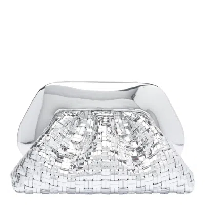 Themoirè Tia Weaved Laminated Shoulder Bag In Silver