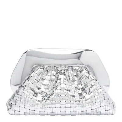 Themoirè Tia Weaved Laminated Shoulder Bag In Silver