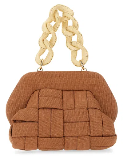 Themoirè Tia Weaved Straw Clutch In Brown