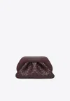 Themoirè Tia Clutch Bag In Ebony With A Woven Suede Motif And Shoulder Strap In Burgundy