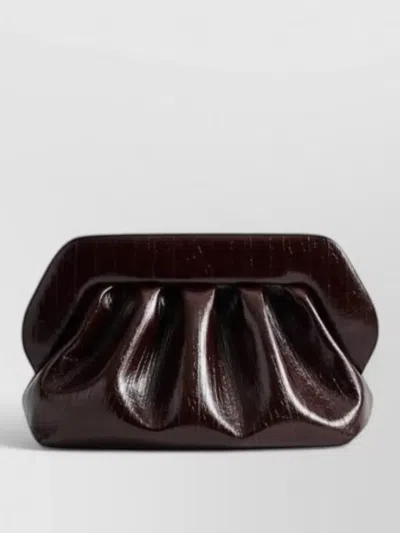 Themoirè Vegan Fabric Clutch Bag Glossy Pleated Rectangle In Red