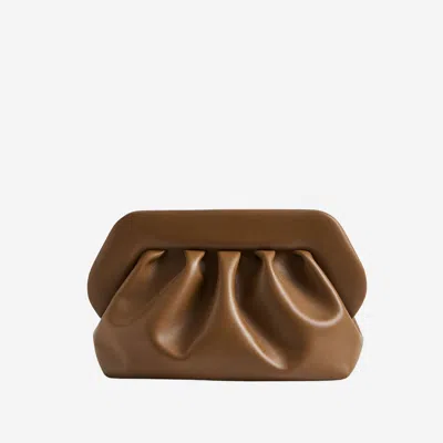 Themoirè Vegan Leather Gathered Clutch In Brown