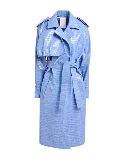 Themoirè Woman Overcoat & Trench Coat Light Blue Size L Polyurethane, Nylon