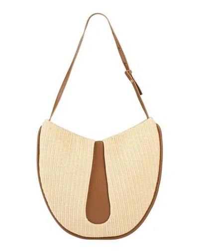 Themoirè Woman Shoulder Bag Beige Size - Straw, Leather