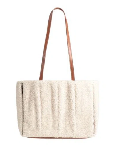 Themoirè Woman Shoulder Bag Beige Size - Textile Fibers, Soft Leather In White