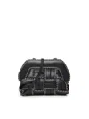Themoirè Structured Woven Clutch With Beige Stitching In Black