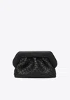 Themoirè Tia Black Clutch Bag With Woven Straw Motif And Shoulder Strap In Black