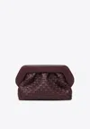 Themoirè Woven Rectangular Clutch Bag With Top Handle In Burgundy