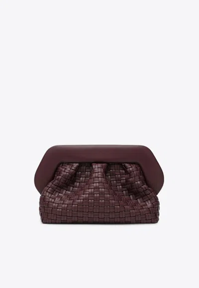Themoirè Woven Bios Leather Clutch Bag In Burgundy