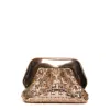Themoirè Woven Clutch With Glossy Metallic Frame In Gold