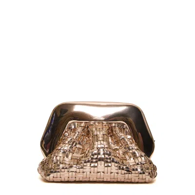 Themoirè Woven Clutch With Glossy Metallic Frame In Gold