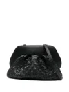 Themoirè Tia Black Clutch Bag With Woven Straw Motif And Shoulder Strap In Black