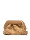 Themoirè Tia Clutch Bag In Biscuit With Woven Suede Motif And Shoulder Strap In Brown