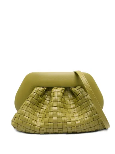 Themoirè Woven Gathered-detail Clutch In Green