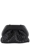 Themoirè Tia Black Clutch Bag With Woven Straw Motif And Shoulder Strap In Black