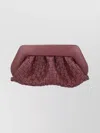 Themoirè Woven Rectangular Clutch Bag Detachable Strap In Burgundy