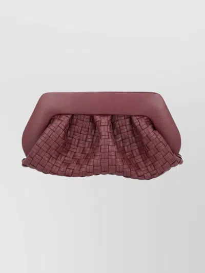 Themoirè Woven Rectangular Clutch Bag Detachable Strap In Burgundy