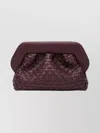 Themoirè Woven Rectangular Clutch Bag With Top Handle In Burgundy