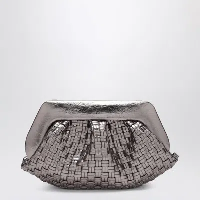 Themoirè Woven Silver Clutch In Metallic