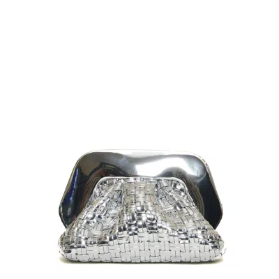 Themoirè Woven Silver Vegan Leather Clutch With Mirrored Finish