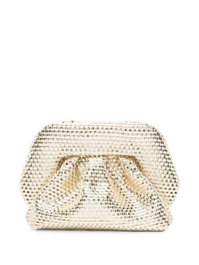Themoirè Woven-effect Ruched Clutch Bag In Gold