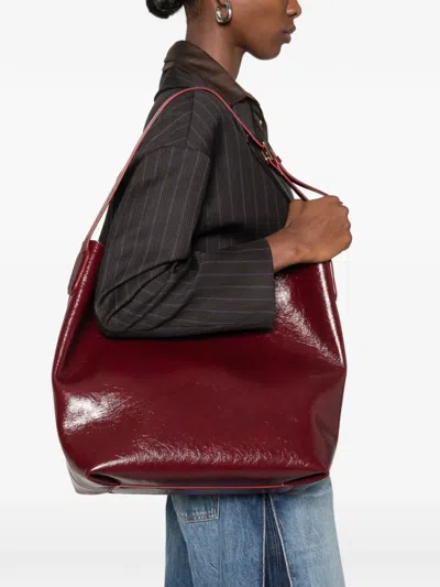 Themoirè Zoe Patent-finish Shoulder Bag In Burgundy