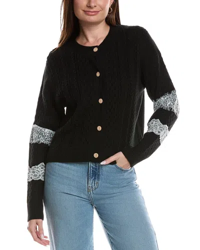 Theo And Spence Lace Detail Cable Knit Cardigan In Black