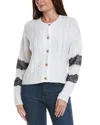 Theo And Spence Lace Detail Cable Knit Cardigan In White