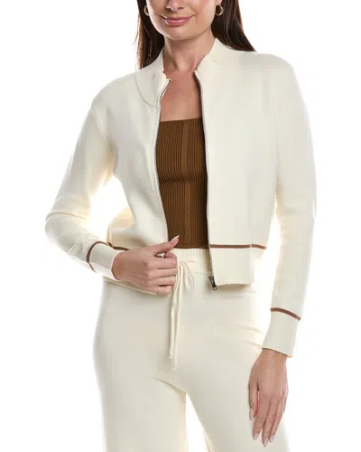 Theo And Spence Mock Neck Full Zip Sweater In White