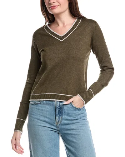 Theo And Spence Stipe Trim V-neck Sweater In Brown