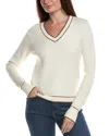Theo And Spence Stipe Trim V-neck Sweater In White
