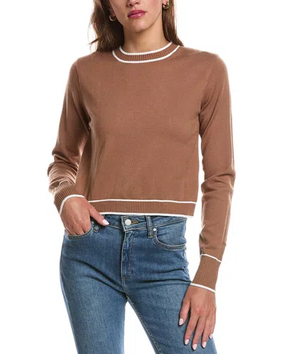 Theo And Spence Stripe Trim Cropped Crewneck Sweater In Brown