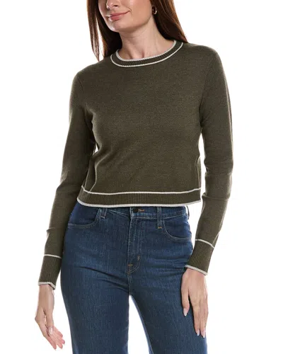 Theo And Spence Stripe Trim Cropped Crewneck Sweater In Green
