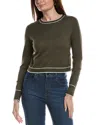 Theo And Spence Stripe Trim Cropped Crewneck Sweater In Green