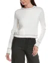Theo And Spence Stripe Trim Cropped Crewneck Sweater In White