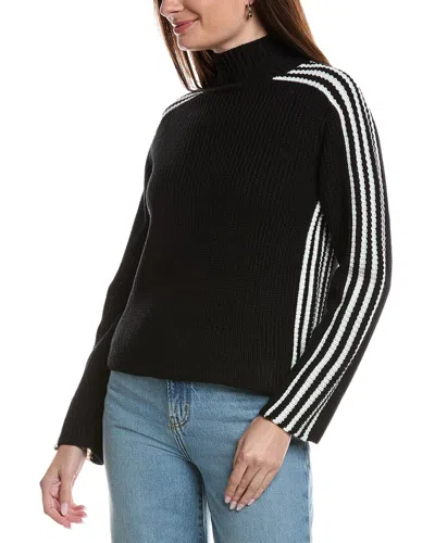 Theo And Spence Striped Sleeve Turtleneck Sweater In Black