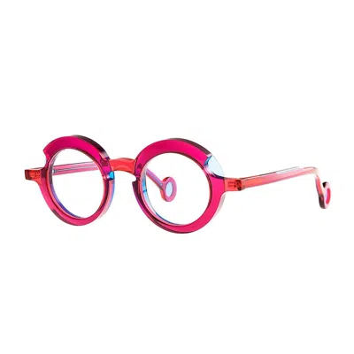 Theo Eyewear Round Acetate Eyewear With Artistic Color Palette In Pink