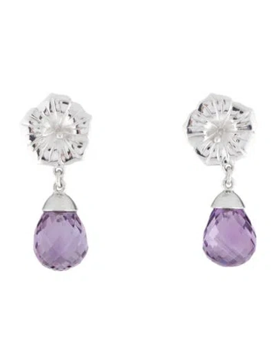 Pre-owned Theo Fennell 18k Amethyst Hibiscus Drop Earrings In Multi