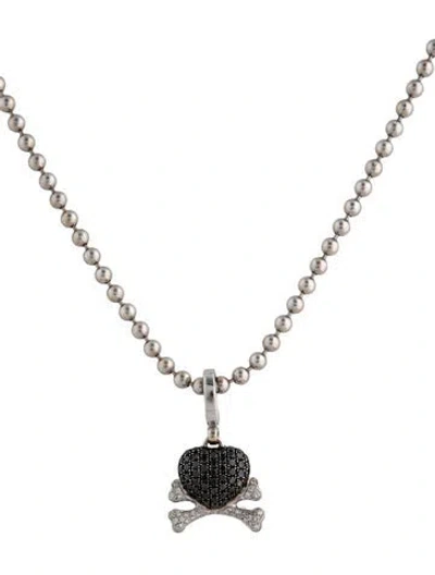 Pre-owned Theo Fennell 18k Diamond Heart & Bones Pendant Necklace, 19.75" In Multicolor