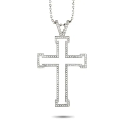 Theo Fennell 18k White Gold 1.0ct Diamond Cross Pendant Necklace Tf03-051926 In Silver