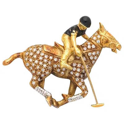 Pre-owned Theo Fennell 1980s Diamond Enamel Polo Pony Articulated Player Horse Brooch Gold In Multi