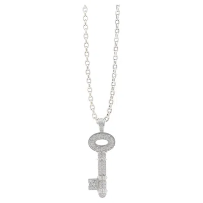 Pre-owned Theo Fennell Diamond And 18 Carat White Gold Large Key Pendant Necklace