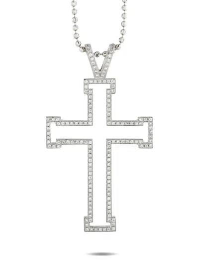 Pre-owned Theo Fennell Diamond Cross Necklace In Silver