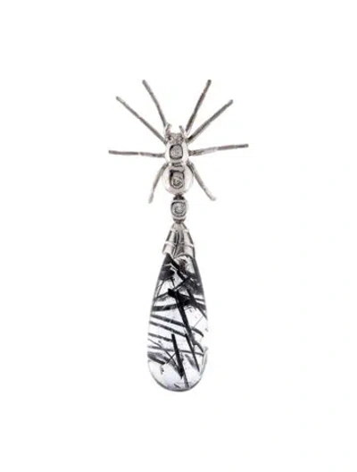 Pre-owned Theo Fennell Sagenitic Quartz & Diamond Spider Single Drop Earring In Multi