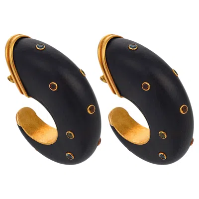 Pre-owned Theo Fennell Vintage Gemstone Wood 18k Yellow Gold Earrings
