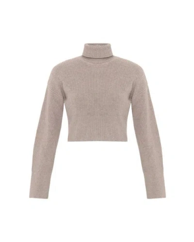 Theo The Label Angelia Cropped Turtleneck Sweater In Sustained Grey