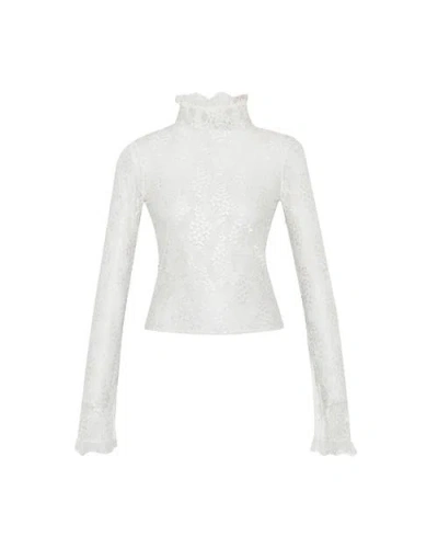 Theo The Label Artemis Lace Mockneck Top In Ivory