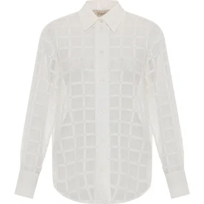 THEO THE LABEL THEO THE LABEL ATROPOS WINDOWPANE LACE BANKER SHIRT